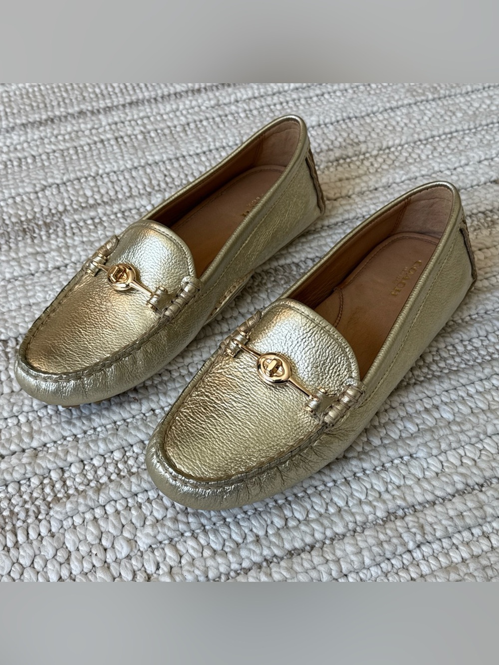 Coach Arlene Metallic Gold Leather Driving Loafers Women’s Size 9.5 B